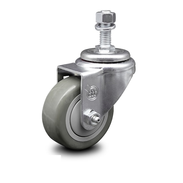 3 Inch Gray Polyurethane Wheel Swivel 1/2 Inch Threaded Stem Caster SCC